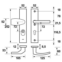 AXA veiligheidsbeslag voordeur Edge Plus rechthoekig Wing knop/Blok-kruk PC72 met kerntrekbeveiliging SKG3 - aluminium/zwart