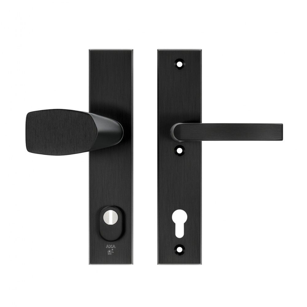 AXA veiligheidsbeslag voordeur Edge Plus rechthoekig Wing knop/Blok-kruk PC92 met kerntrekbeveiliging SKG3 - aluminium/zwart