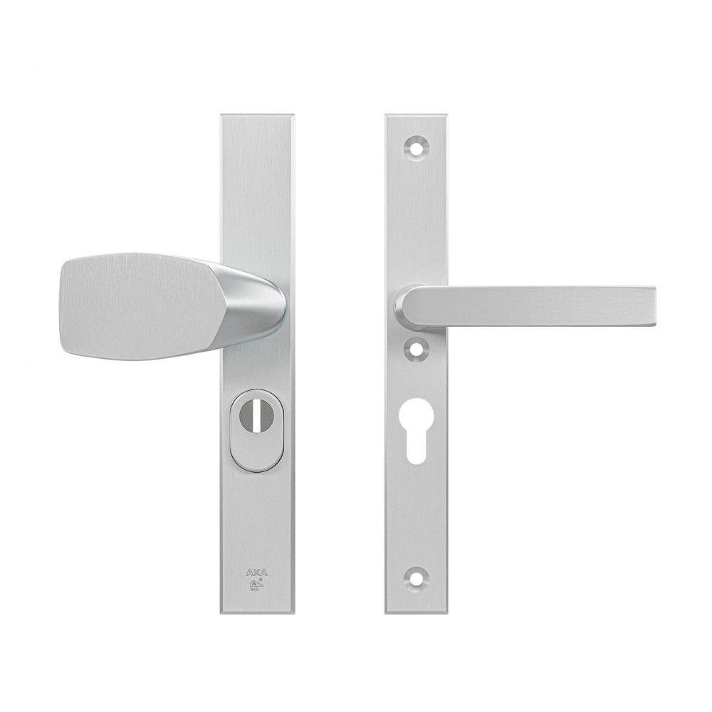 AXA veiligheidsbeslag voordeur Edge Plus rechth. smalschild Wing knop/Blok-kruk PC55 kerntrekbeveiliging SKG3 - aluminium