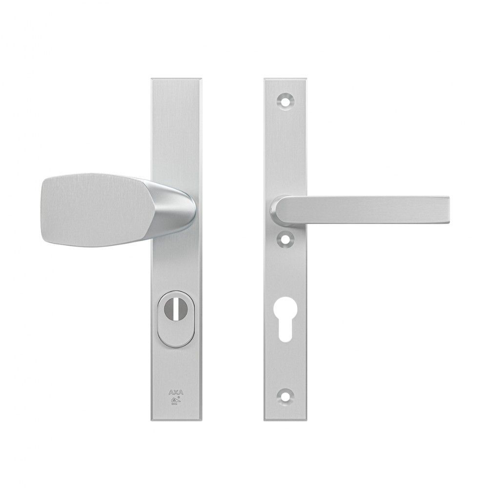 AXA veiligheidsbeslag voordeur Edge Plus rechth. smalschild Wing knop/Blok-kruk PC72 kerntrekbeveiliging SKG3 - aluminium