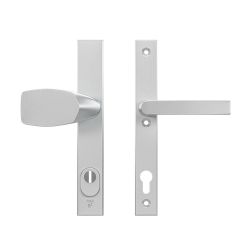 AXA veiligheidsbeslag voordeur Edge Plus rechth. smalschild Wing knop/Blok-kruk PC92 kerntrekbeveiliging SKG3 - aluminium