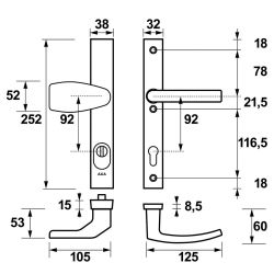 AXA veiligheidsbeslag voordeur Edge Plus rechth. smalschild Wing knop/Blok-kruk PC92 kerntrekbeveiliging SKG3 - aluminium
