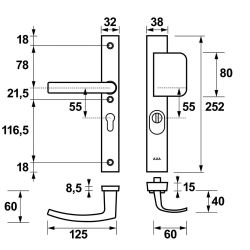 AXA veiligheidsbeslag voordeur Edge Plus rechth. smalschild D-knop/Blok-kruk PC55 met kerntrekbeveiliging SKG3 - aluminium/zwart