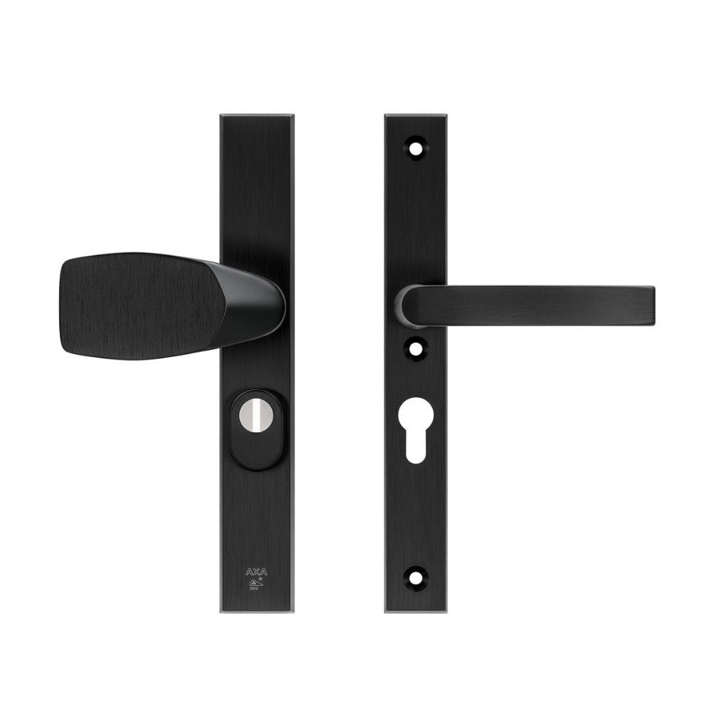 AXA veiligheidsbeslag voordeur Edge Plus rechth. smalschild Wing knop/Blok-kruk PC55 kerntrekbeveiliging SKG3 - aluminium/zwart