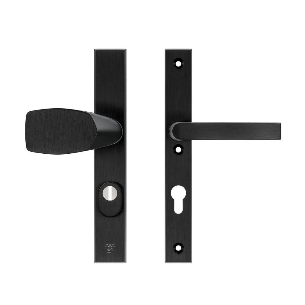 AXA veiligheidsbeslag voordeur Edge Plus rechth. smalschild Wing knop/Blok-kruk PC72 kerntrekbeveiliging SKG3 - aluminium/zwart