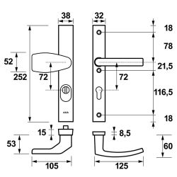 AXA veiligheidsbeslag voordeur Edge Plus rechth. smalschild Wing knop/Blok-kruk PC72 kerntrekbeveiliging SKG3 - aluminium/zwart