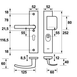 AXA veiligheidsbeslag voordeur Edge Plus rechthoekig schild D-knop/Blok-kruk PC55 met kerntrekbeveiliging SKG3 - aluminium