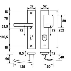 AXA veiligheidsbeslag voordeur Edge Plus rechthoekig schild D-knop/Blok-kruk PC72 met kerntrekbeveiliging SKG3 - aluminium