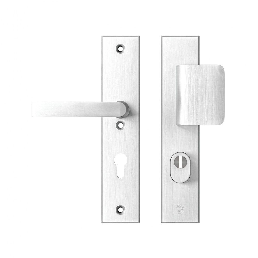 AXA veiligheidsbeslag voordeur Edge Plus rechthoekig schild D-knop/Blok-kruk PC72 met kerntrekbeveiliging SKG3 - aluminium