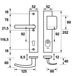 AXA veiligheidsbeslag voordeur Edge Plus rechthoekig schild D-knop/Blok-kruk PC92 met kerntrekbeveiliging SKG3 - aluminium