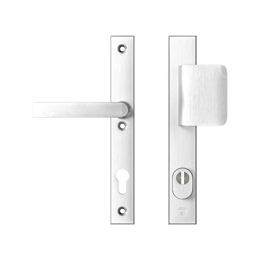 AXA veiligheidsbeslag voordeur Edge Plus rechth. smalschild D-knop/Blok-kruk PC92 met kerntrekbeveiliging SKG3 - aluminium