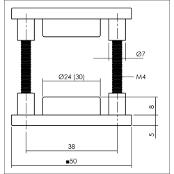 Intersteel Rozet vierkant 2-weg veerconstructie met 7mm nokken 50x50x8mm staal - RVS
