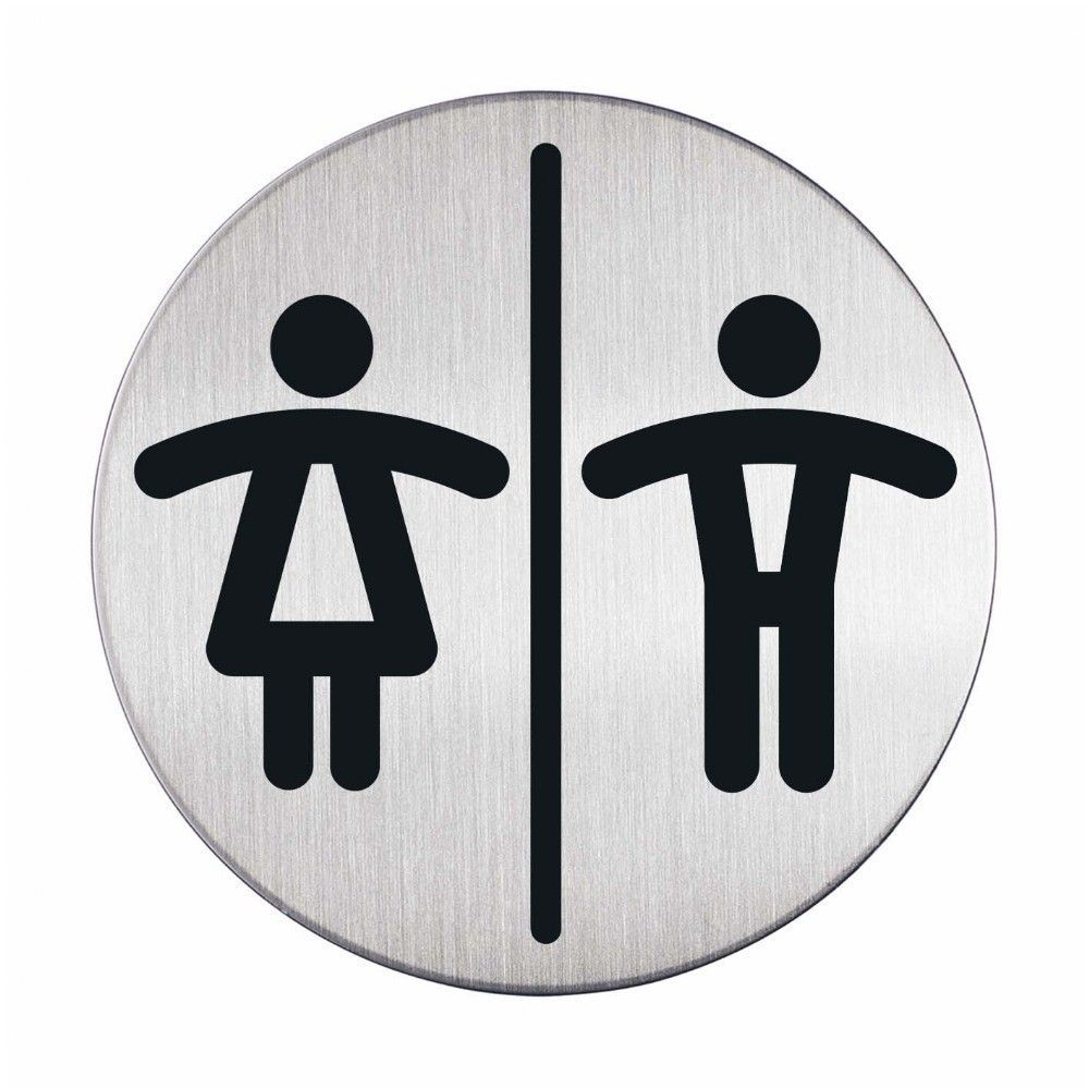 Pictogram zelfklevend rond heren-/damestoilet RVS