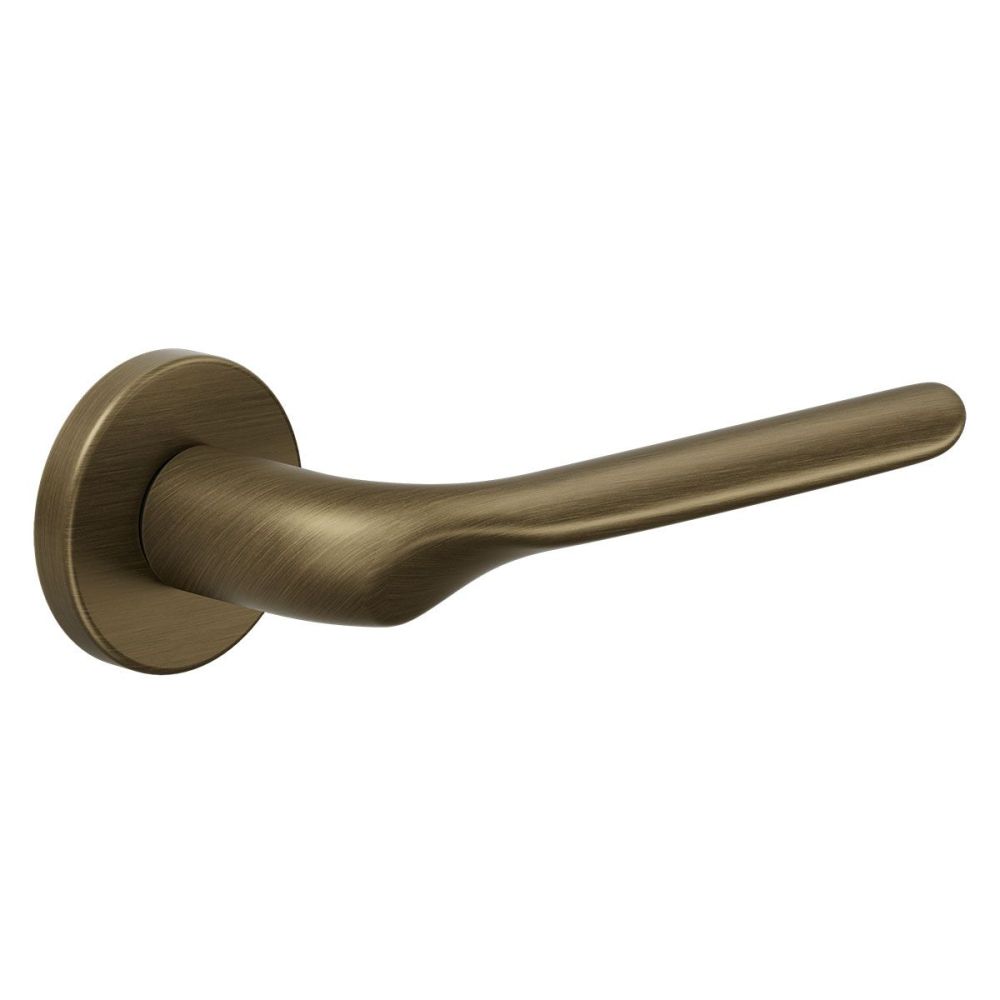 Deurkruk Chop op rond rozet - mat brons