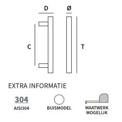 Handgreep Frankfurt T-model rond 460x25mm - RVS