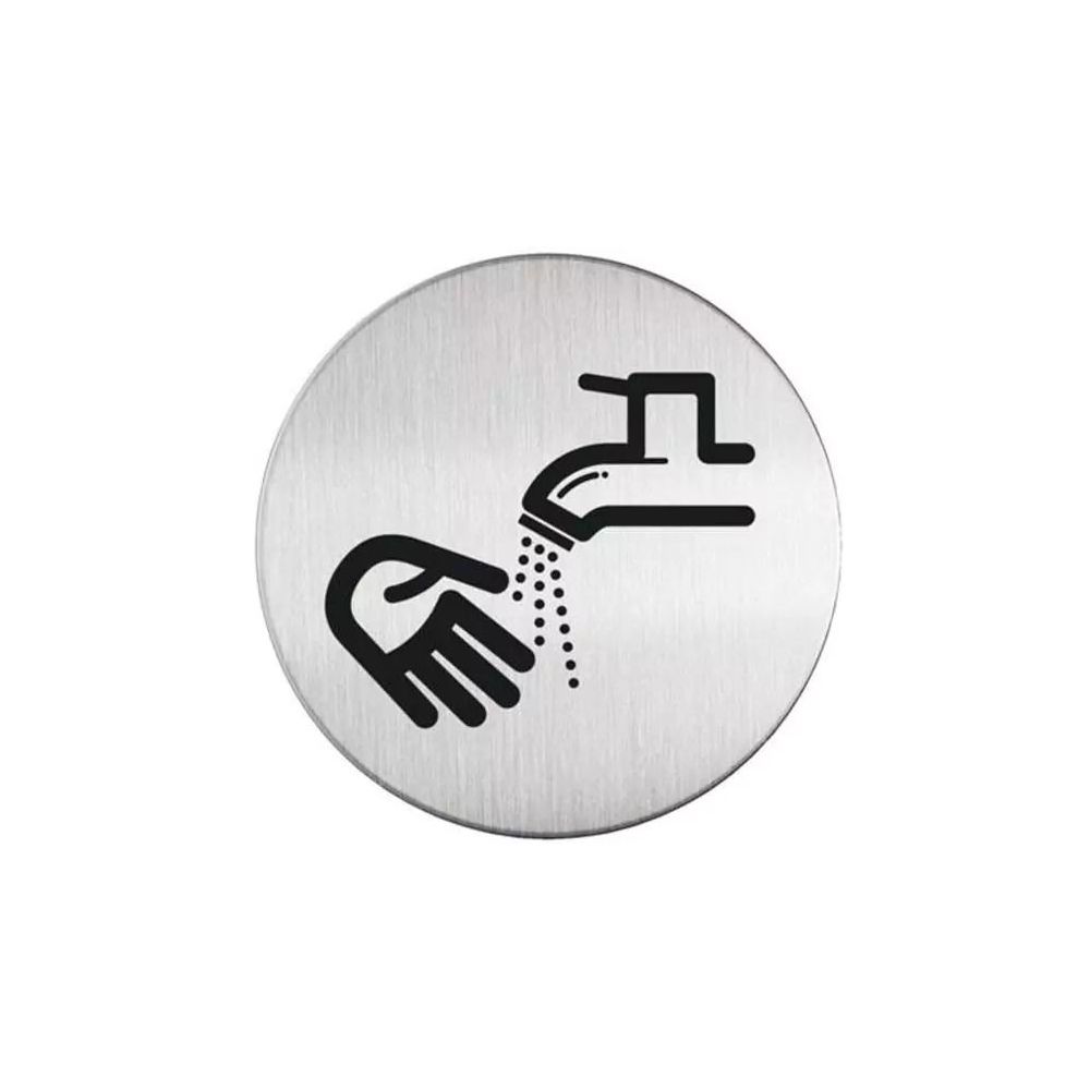 Pictogram zelfklevend rond handen wassen RVS