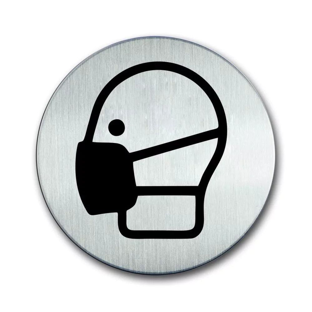 Pictogram zelfklevend rond mondkapje RVS