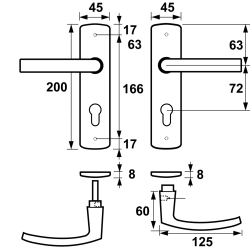 AXA Curve klik deurkruk Blok op schild profielcilindergat 72mm - aluminium/zwart