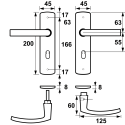 AXA Curve klik deurkruk Blok op schild sleutelgat 56mm - aluminium/goud