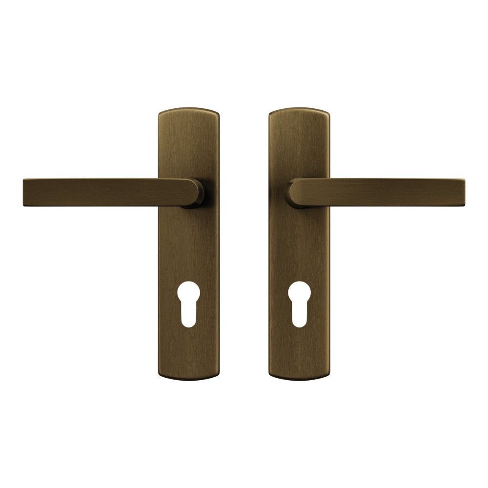 AXA Curve klik deurkruk Blok op schild profielcilindergat 72mm - aluminium/brons