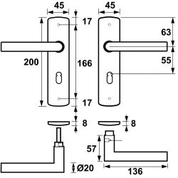 AXA Curve klik deurkruk Milan op schild sleutelgat 56mm - aluminium