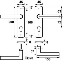 AXA Curve klik deurkruk Milan op schild profielcilindergat 72mm - aluminium/zwart