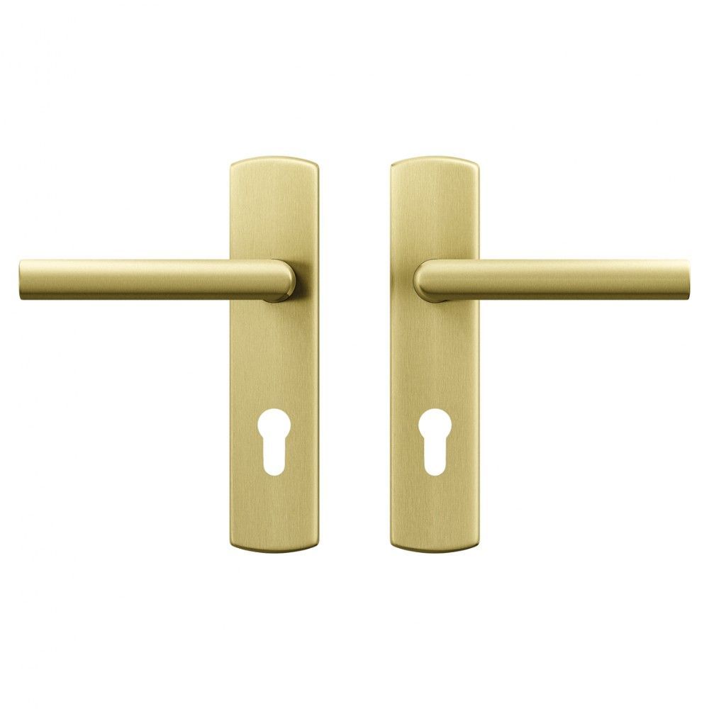 AXA Curve klik deurkruk Milan op schild profielcilindergat 72mm - aluminium/goud