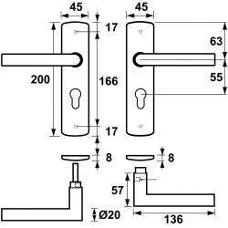 AXA Curve klik deurkruk Milan op schild profielcilindergat 55mm - aluminium/brons