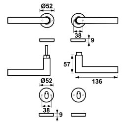 AXA Curve klik deurkruk Milan op rozet met sleutelrozetten - aluminium/zwart