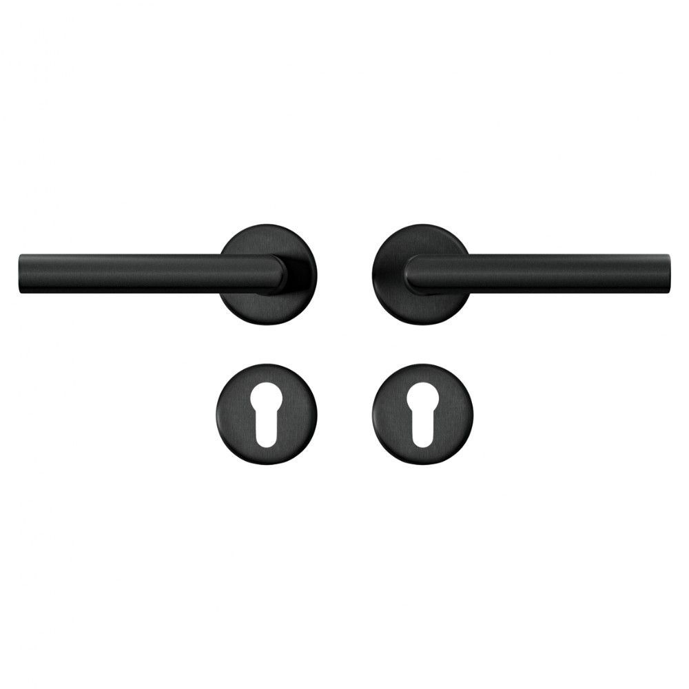 AXA Curve klik deurkruk Milan op rozet met profielcilinderrozetten - aluminium/zwart