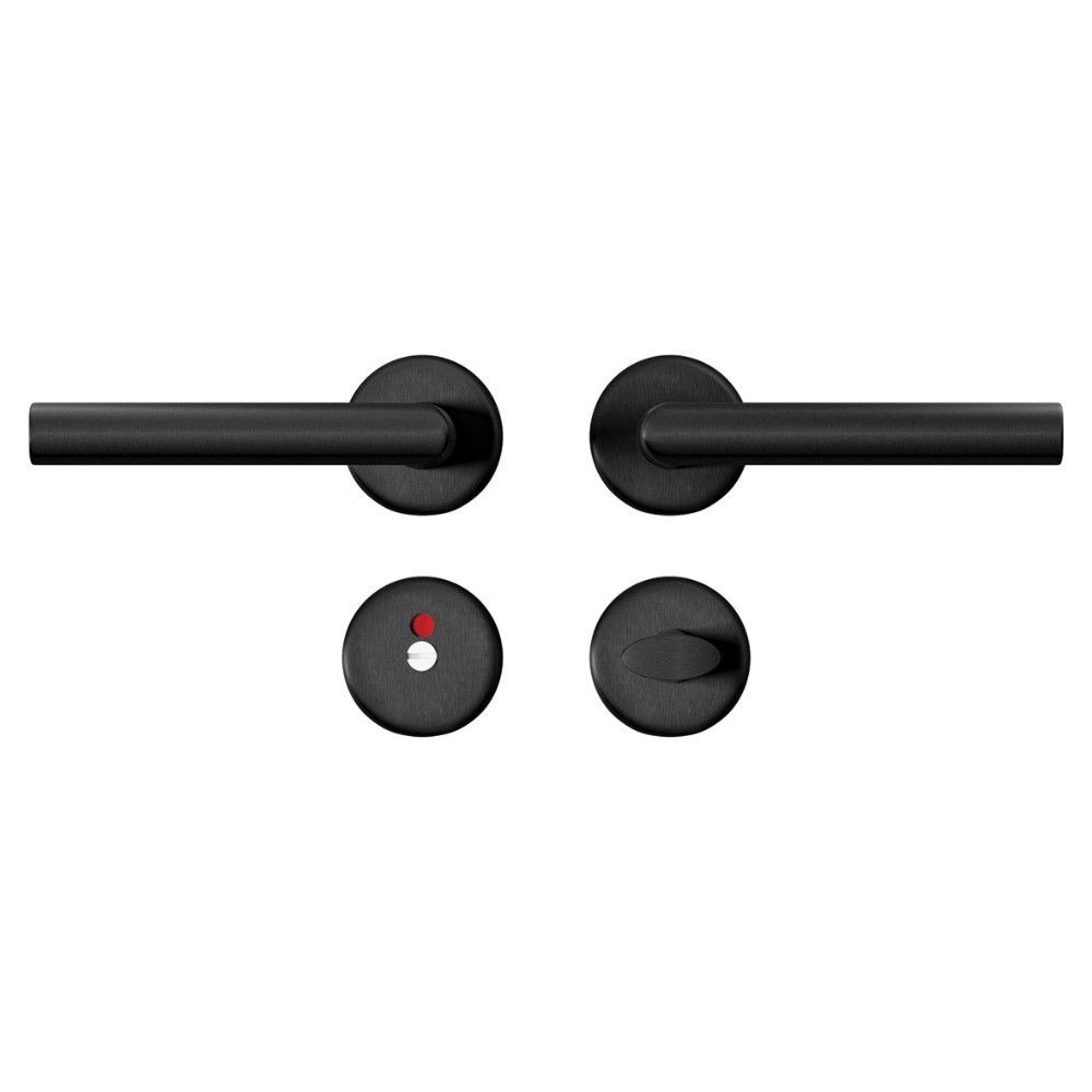 AXA Curve klik deurkruk Milan op rozet met toilet-/badkamersluiting- aluminium/zwart