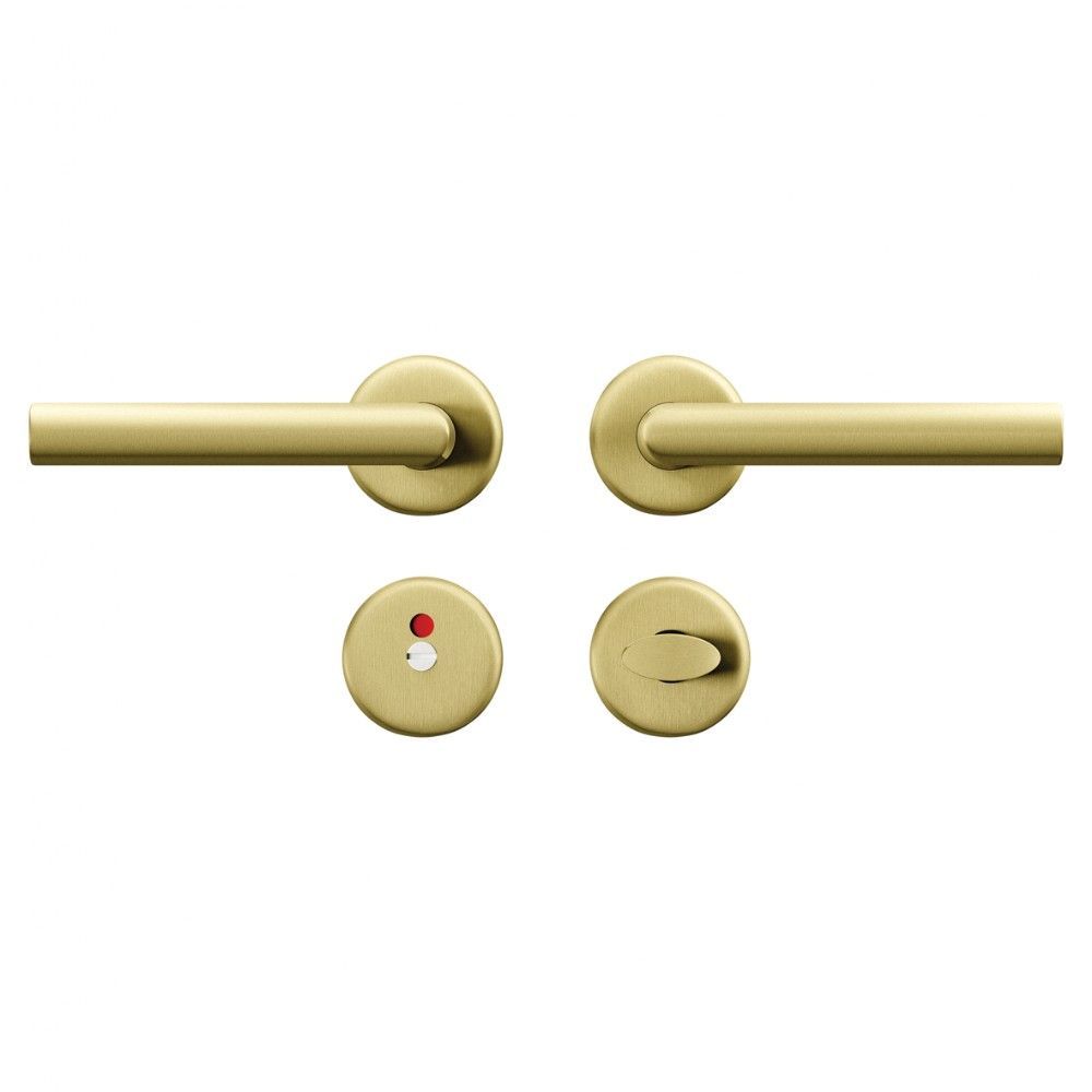 AXA Curve klik deurkruk Milan op rozet met toilet-/badkamersluiting- aluminium/goud