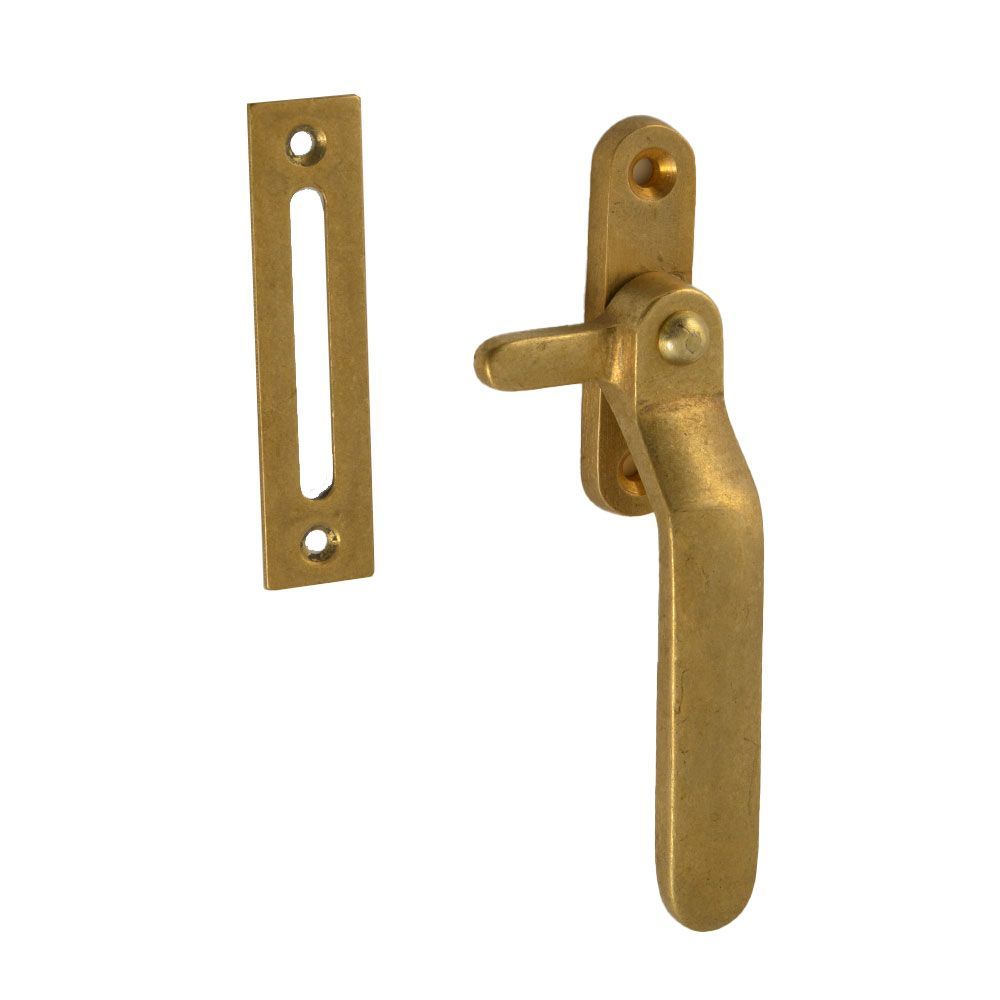 Raamboompje rechts met haak en sluitplaat - messing getrommeld