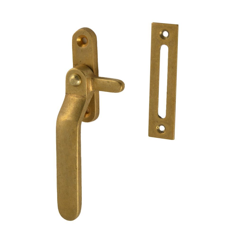 Raamboompje links met haak en sluitplaat - messing getrommeld