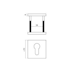 Intersteel cilinderrozetten vierkant verdekt 53x53x6mm -  PVD zwart
