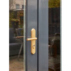 Intersteel SKG3 veiligheidsbeslag achterdeur ovaal 250x50mm kruk/kruk Luzern PC72 kerntrekbeveiliging - PVD messing getrommeld