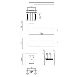 Intersteel achterdeurbeslag vierkant: deurkruk Amsterdam, massieve rozetten, SKG3 veiligheidsrozetten - PVD messing getrommeld