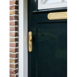 Intersteel SKG3 veiligheidsbeslag voordeur ovaal 250x50mm greep/kruk Luzern PC72 kerntrekbeveiliging - PVD messing getrommeld