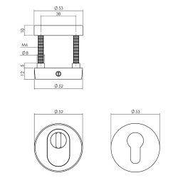 Intersteel SKG3 veiligheidsrozetten rond verdekt ø52x12mm profielcilindergat met kerntrekbeveiliging - PVD messingkleur