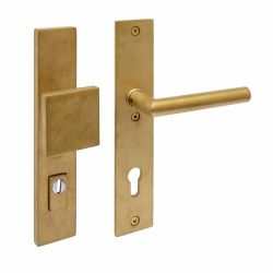 Intersteel SKG3 veiligheidsbeslag voordeur rechthoek 250x50mm greep/kruk Jura PC92 kerntrekbeveiliging - PVD messing getrommeld