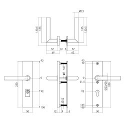 Intersteel SKG3 veiligheidsbeslag achterdeur rechthoek 250x50mm kruk/kruk Jura PC92 kerntrekbeveiliging - PVD messingkleur
