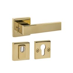 Intersteel set achterdeurbeslag vierkant: deurkruk Amsterdam, massieve rozetten en SKG3 veiligheidsrozetten - PVD messingkleur