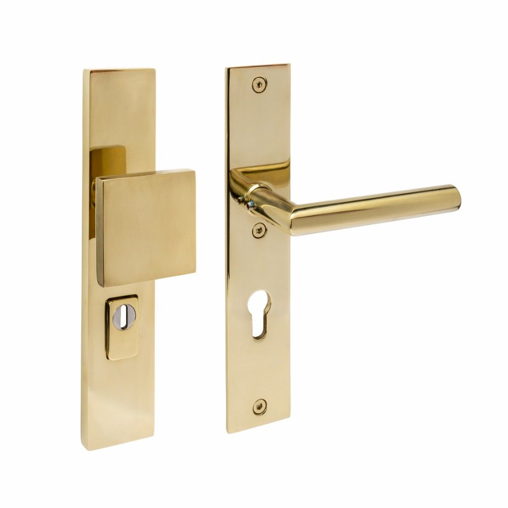 Intersteel SKG3 veiligheidsbeslag voordeur rechthoek 250x50mm greep/kruk Jura PC72 kerntrekbeveiliging - PVD messingkleur