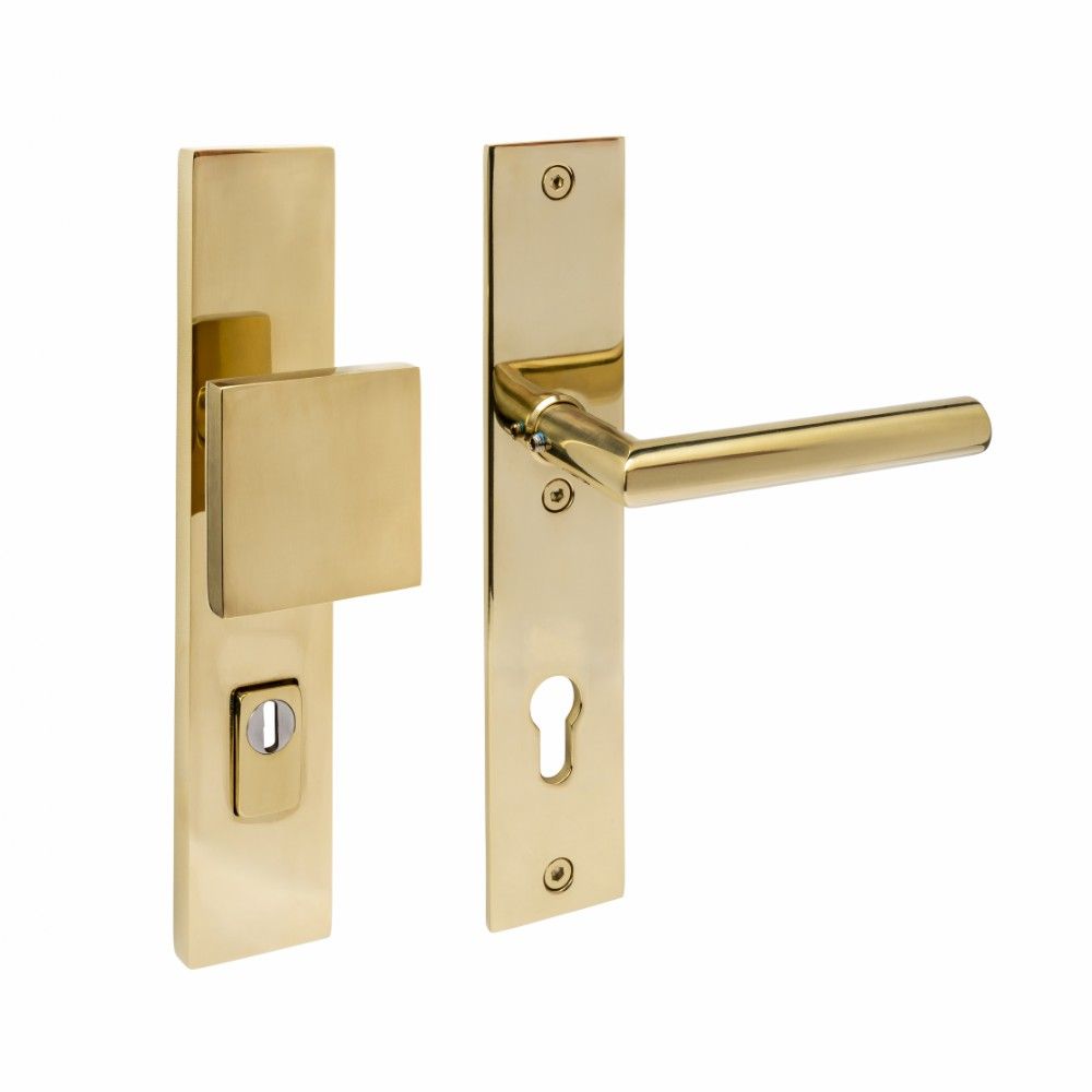 Intersteel SKG3 veiligheidsbeslag voordeur rechthoek 250x50mm greep/kruk Jura PC92 kerntrekbeveiliging - PVD messingkleur