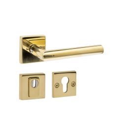 Intersteel set achterdeurbeslag vierkant: deurkruk Jura met massieve rozetten en SKG3 veiligheidsrozetten - PVD messingkleur