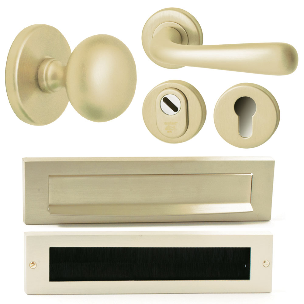 Voordeurset Iris/Silvia compleet linkswijzend - PVD champagne goud