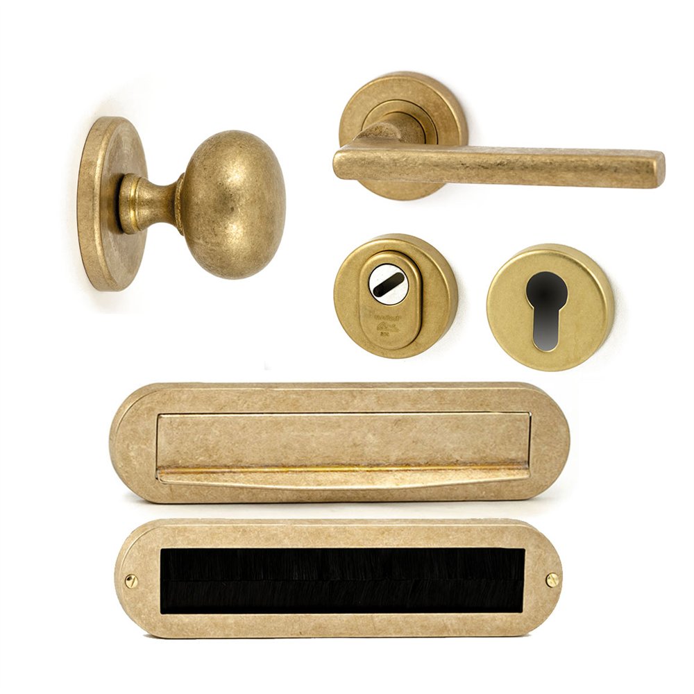 Voordeurset Iris/Sara compleet linkswijzend - messing getrommeld