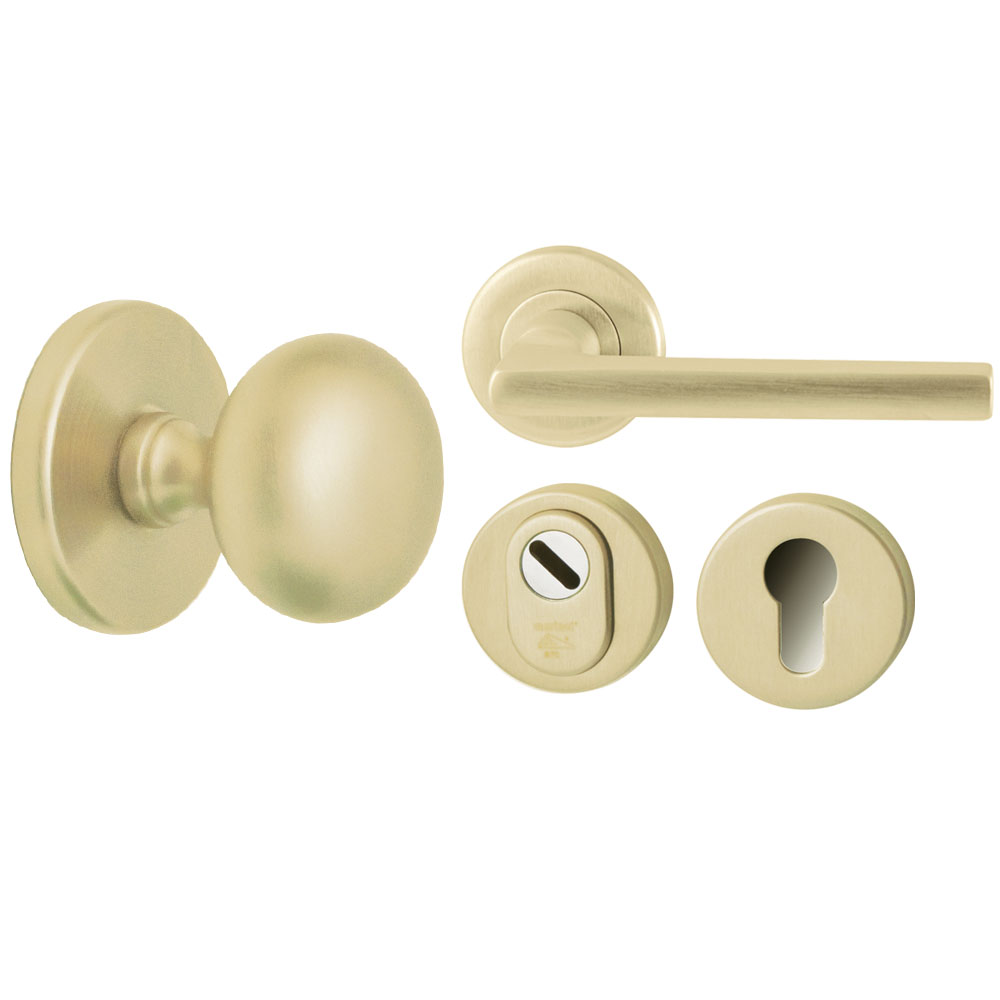 Voordeurset Iris/Sara 3-delig rechtswijzend - PVD champagne goud