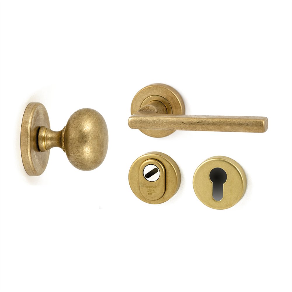 Voordeurset Iris/Sara 3-delig rechtswijzend - messing getrommeld