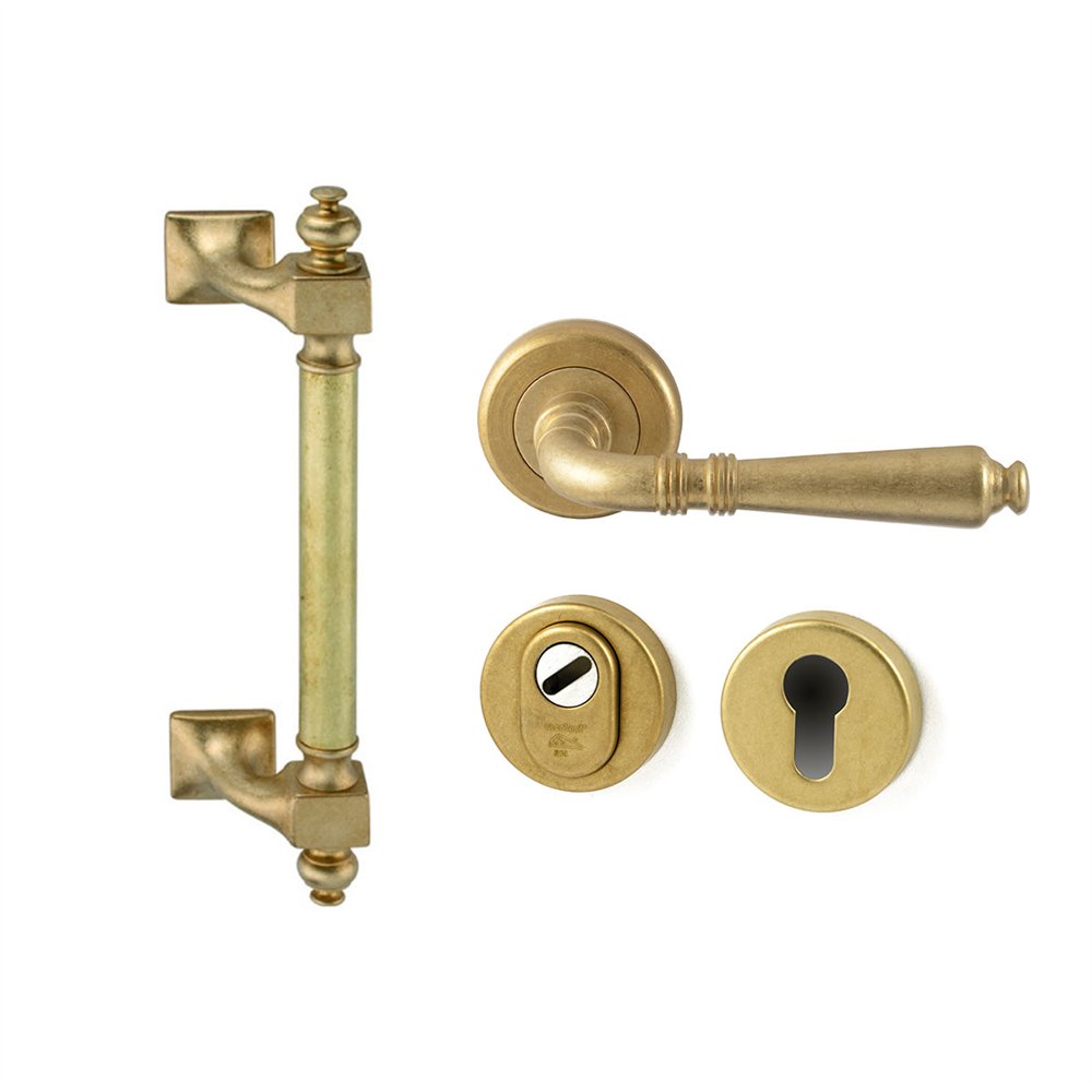 Voordeurset Monaco/Ginerva 3-delig rechtswijzend - messing getrommeld